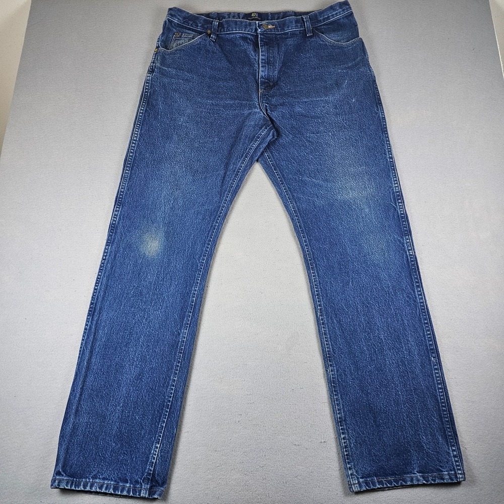 Wrangler Premium Performance Cowboy Cut Jeans Men 38x34 Blue Distressed 47MWZPW